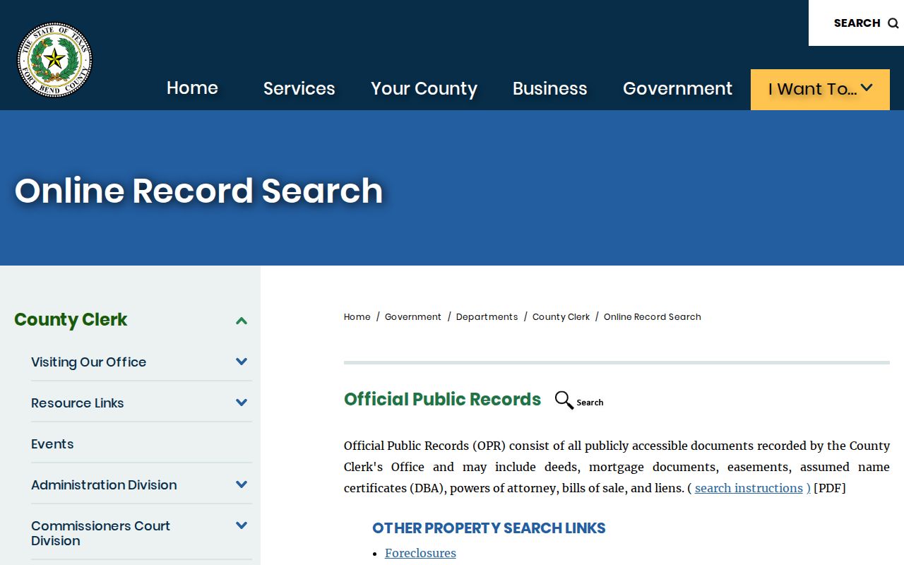 Rosenberg residents directory Fort Bend County Clerk online records page
