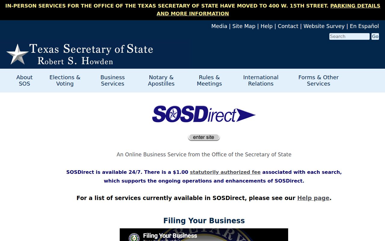 Rosenberg residents directory Texas SOSDirect business search page