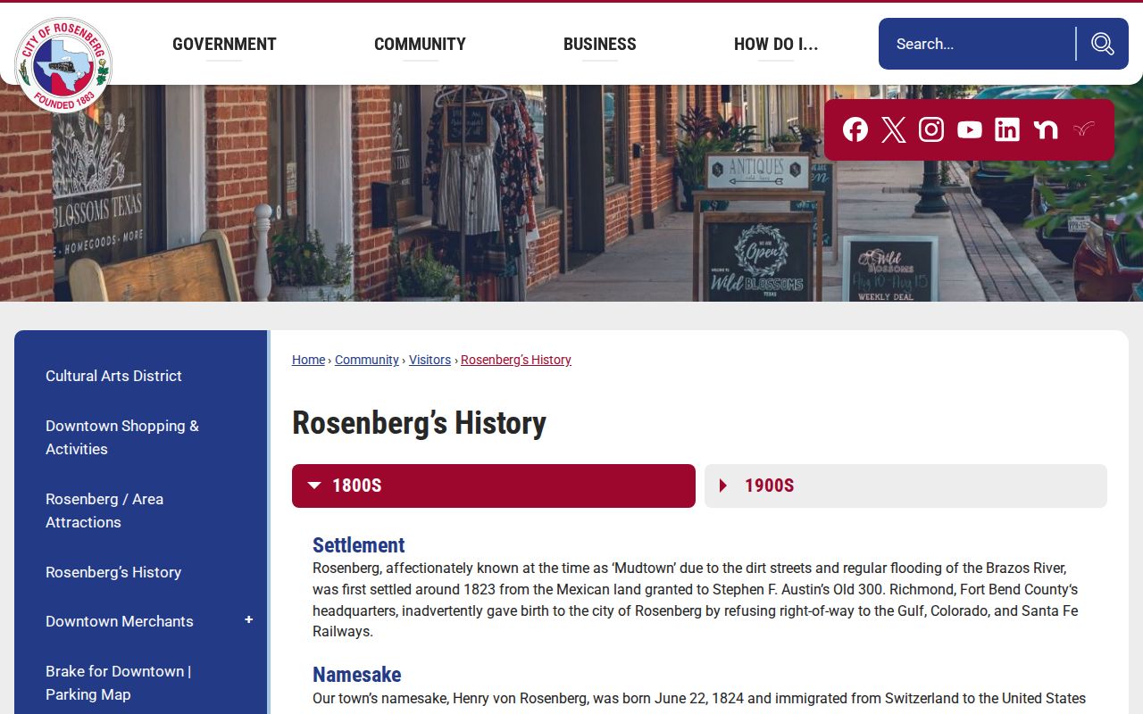 Rosenberg previous residents railroad history and address context