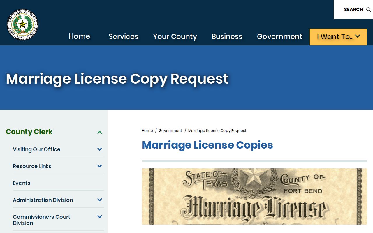 Rosenberg resident lookup Fort Bend marriage license copy request