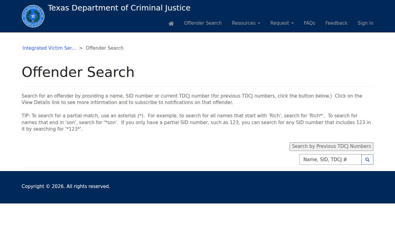 Rosenberg resident lookup Texas Department of Criminal Justice search
