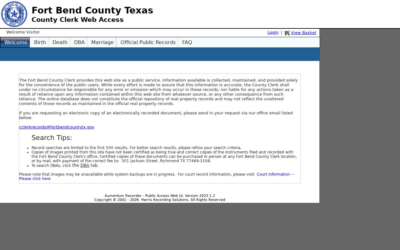 Rosenberg street directory Fort Bend County Clerk public-record portal